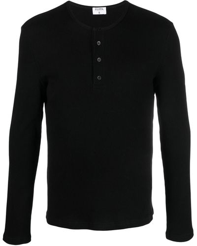 Filippa K Camiseta con cuello henley - Negro