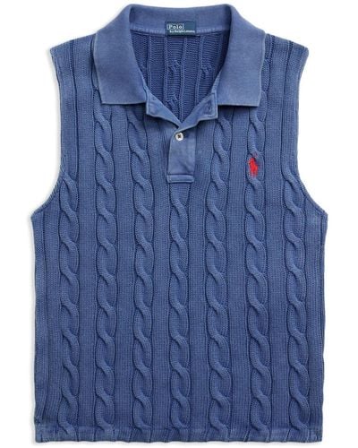 Polo Ralph Lauren Cable-knit Cotton Polo Top - Blue