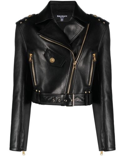 Balmain Zipped-up Leather Biker Jacket - Black