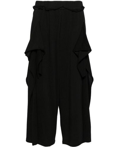 Yohji Yamamoto Ruffled Cropped Trousers - Black