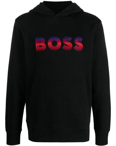 BOSS Logo-print Gradient-effect Hoodie - Black