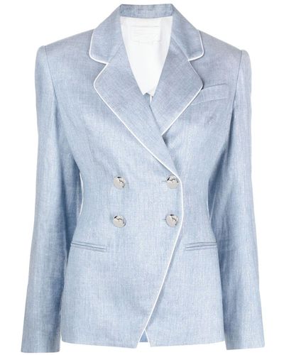 Genny Pipe-trimmed Double-breasted Blazer - Blue