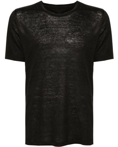 120% Lino Camiseta con cuello redondo - Negro