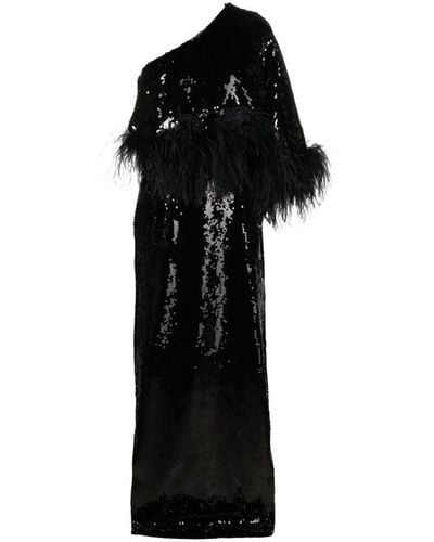 16Arlington Alder フェザートリム スパンコール ドレス - ブラック
