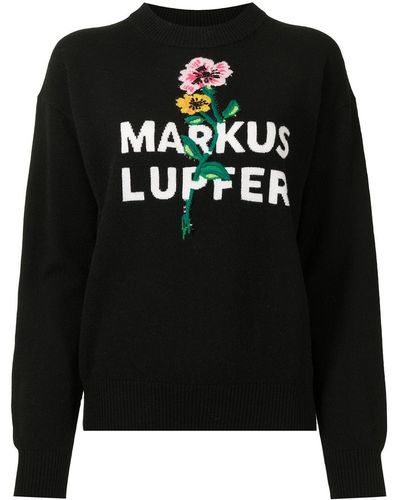 Markus Lupfer Pull en laine mérinos à logo - Noir