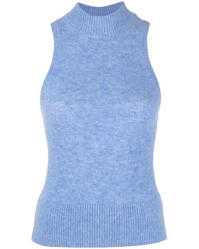 Patou Mock-neck Knitted Top - Blue