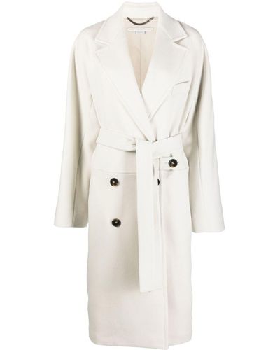 Stella McCartney Manteau croisé en laine à taille nouée - Blanc