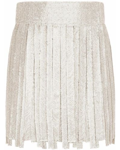 Dolce & Gabbana Crystal Mesh Fringed Miniskirt - White