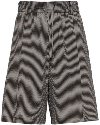 Emporio Armani Vertical-print cotton-blend shorts - Gris