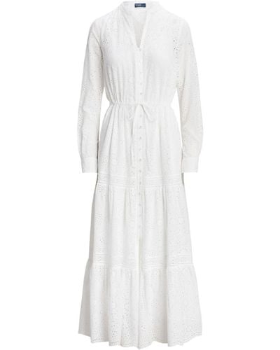 Polo Ralph Lauren Robe longue à détails d'œillets - Blanc