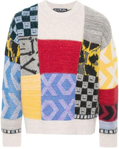 Acne Studios Patchwork-pattern Knitted Sweater - Blue