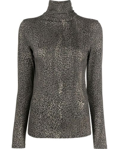 Majestic Filatures Leopard-print Roll-neck Top - Grey