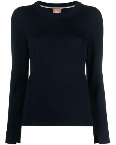 BOSS Long Slit-sleeve Virgin Wool Sweater - Black