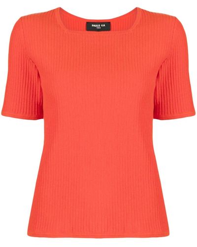 Paule Ka Ribbed-knit Cotton-blend Top - Red