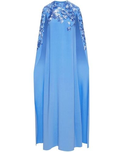 Oscar de la Renta Vestido largo con aplique floral - Azul