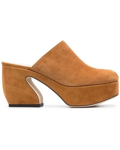 Sergio Rossi Heeled Leather Suede Mules - Brown