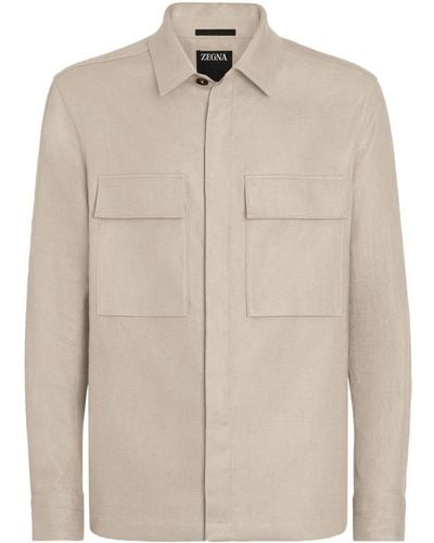 ZEGNA Chest-pockets Linen Shirt - Natural