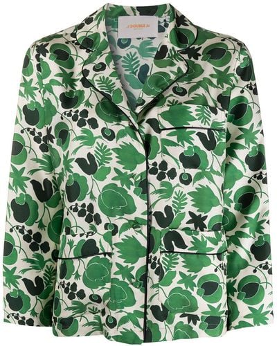 La DoubleJ Wildbird Print Pyjama Shirt - Green