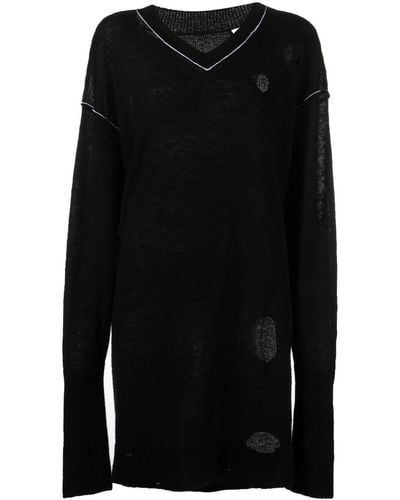 MM6 by Maison Martin Margiela Distressed Knit Sweater Dress - Black