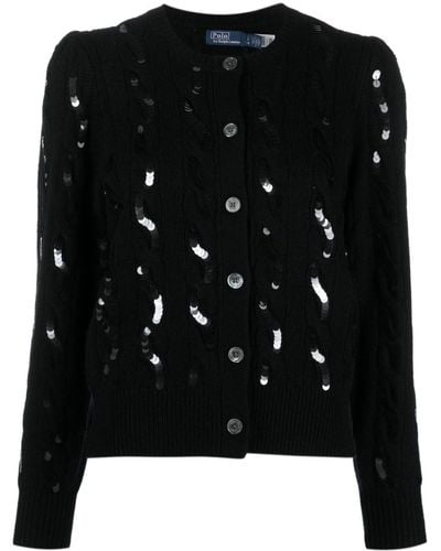 Polo Ralph Lauren Sequined Wool Blend Cardigan - Black