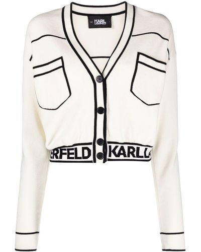 Karl Lagerfeld V-neck Logo-band Cardigan - White