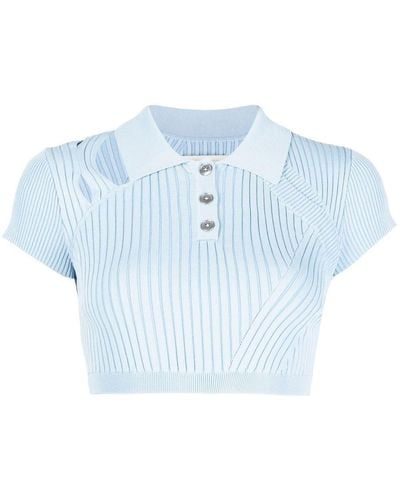 Feng Chen Wang Ribbed Cropped Polo Top - Blue