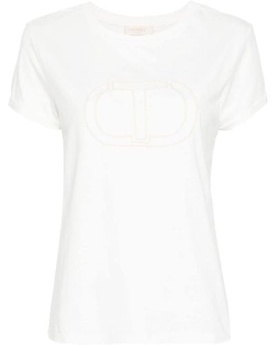 Twin Set Embroidered-logo Cotton T-shirt - White