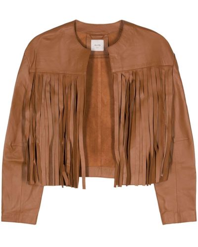 Alysi Fringe-detail Leather Jacket - Brown