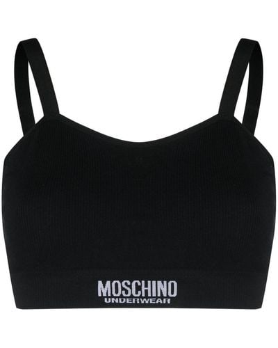 Moschino Intarsia-logo Spaghetti-straps Bra - Black