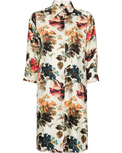 Alberto Biani Floral-print Silk Shirtdress - Natural