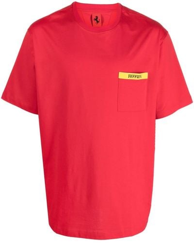 Ferrari Camiseta con logo estampado y cuello redondo - Rojo