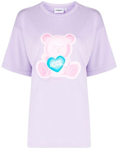Chocoolate Bear-print Cotton T-shirt - Pink