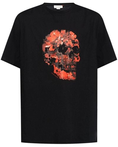 Alexander McQueen Wax Flower Skull Cotton T-shirt - Black
