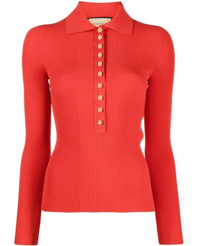 Gucci Ribgebreid Poloshirt - Rood