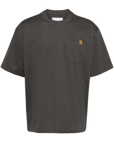 Sacai S Crew-neck Cotton T-shirt - Black