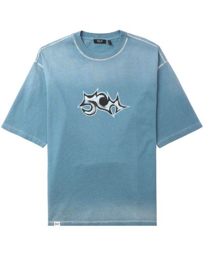 FIVE CM T-shirt en coton à broderies - Bleu