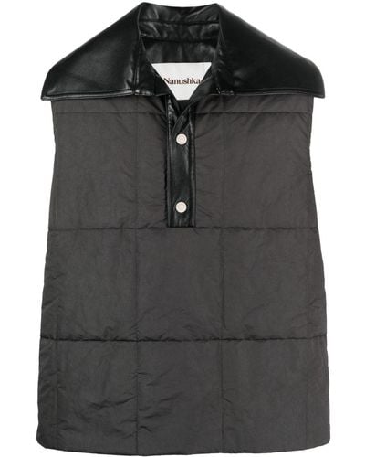 Nanushka Quilted Faux Leather-panel Gilet - Black