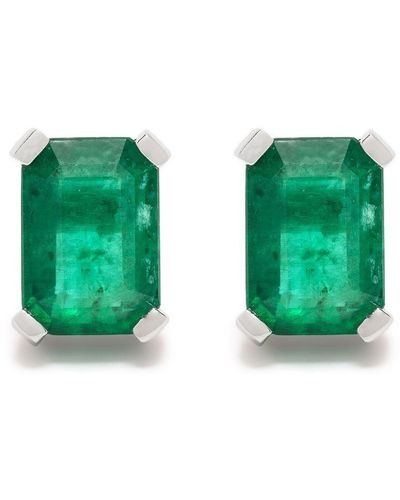 SHAY 18kt White Gold Emerald Diamond Halo Stud Earrings - Green