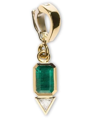 Azlee 18kt Yellow Gold Emerald And Diamond Pendant Charm - Green