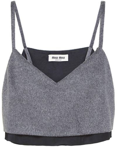 Miu Miu Frayed Crop Top - Grey