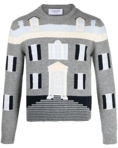 Thom Browne House Intarsien-Pullover aus Wolle - Grau