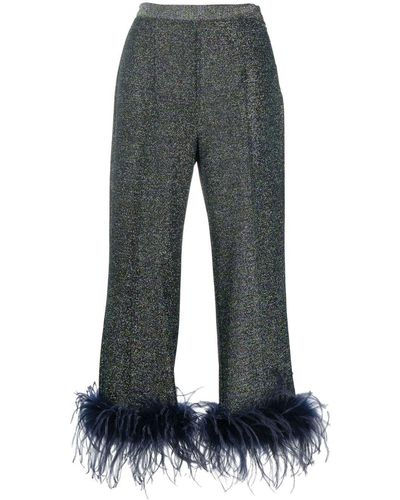 Styland Glitter Feather-trim Cropped Trousers - Blue