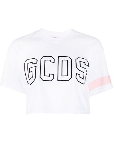 Gcds Logo-embroidered Cropped T-shirt - White