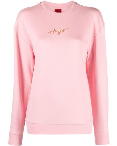 HUGO Logo-print Cotton Sweatshirt - Pink