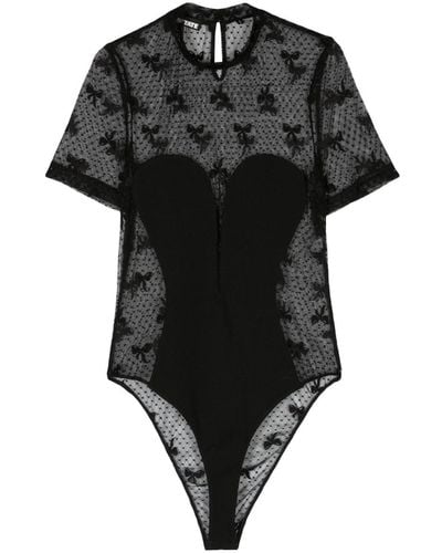 ROTATE BIRGER CHRISTENSEN Bow-embroidered Mesh Body - Black