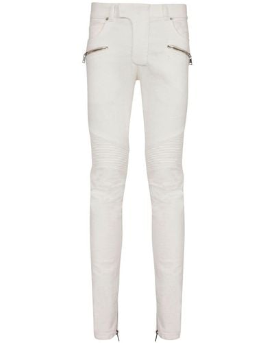 Balmain Biker Mid-rise Slim-fit Jeans - White