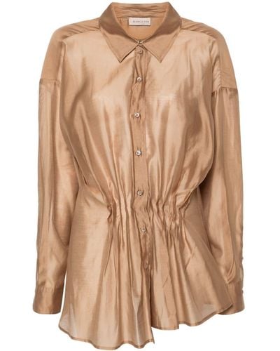 Blanca Vita Pleated Spread-collar Shirt - Brown