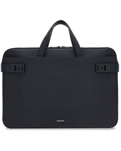 Ferragamo Gancini-buckle Leather Laptop Bag - Black