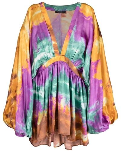 WANDERING Tie Dye-print Pleated Dress - Multicolor