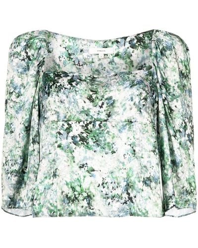Vince Floral-print Square-neck Blouse - Green